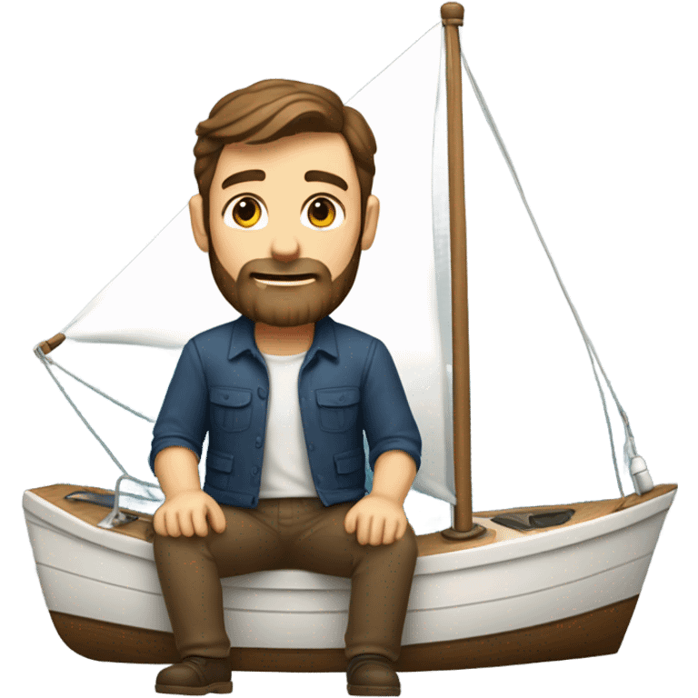 Brown hair man with beard on a sailboat emoji