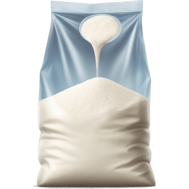 bag of white flour in a clear bag being poured out emoji