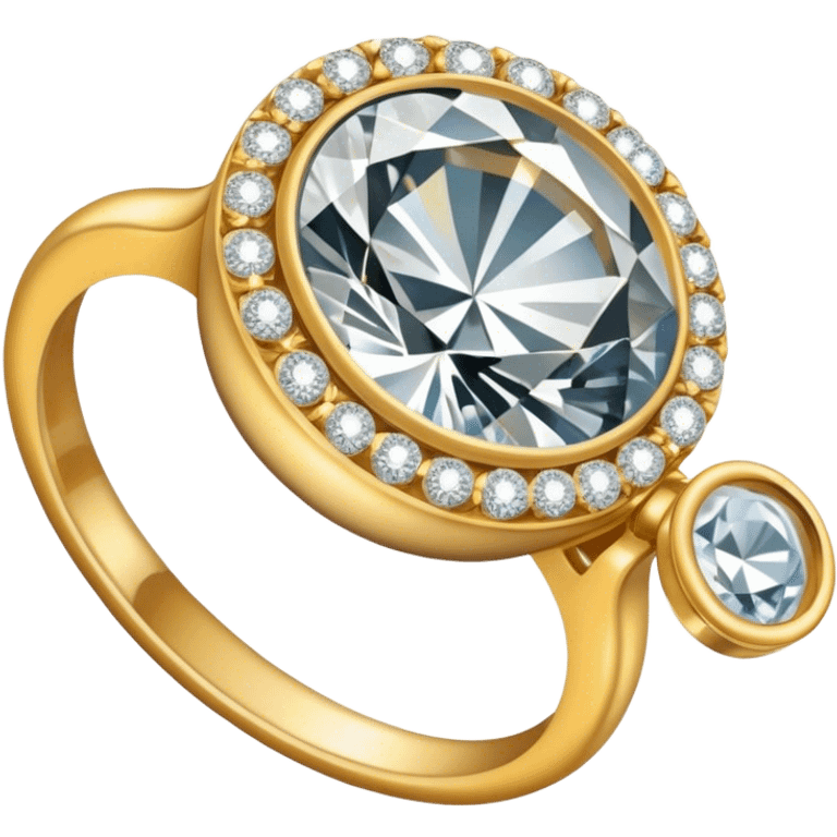 Create a bright, intricate, and elegant emoji that represents jewelry making and craftsmanship. The design should feature a combination of elements like a diamond, a delicate ring, and a jeweler's tool (e.g., a magnifying loupe or small hammer). Use a sparkling effect to emphasize luxury, with gold and silver tones. The emoji should be visually striking and convey creativity, precision, and beauty. Make the background transparent. emoji