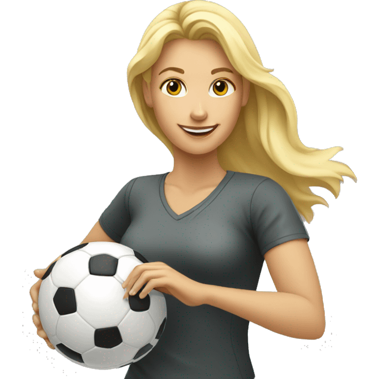 blond woman spinning a soccer ball on her hands emoji