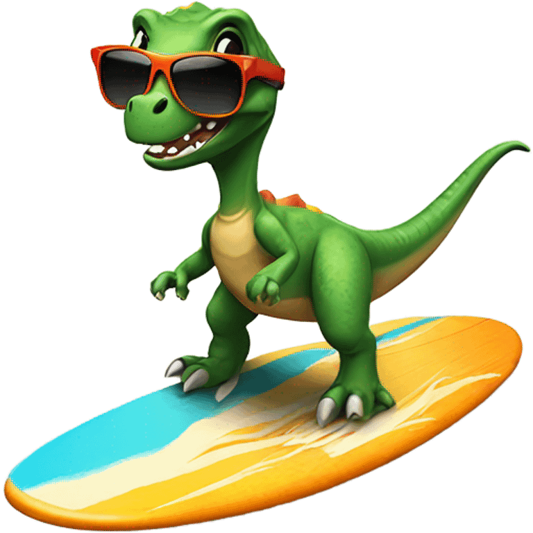 Dinosaur riding surf board with sunglasses emoji