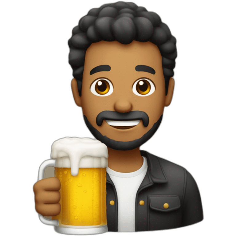 Hombre con pelo negro sosteniendo una jarra de cerveza emoji