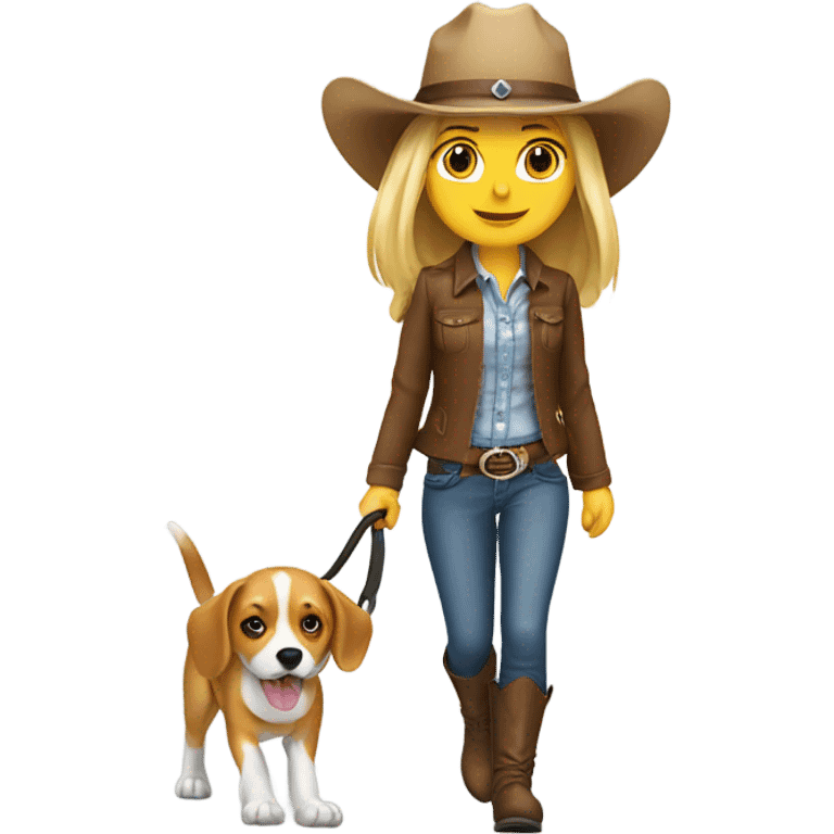 Blonde girl walking a beagle with a cowgirl hat on  emoji