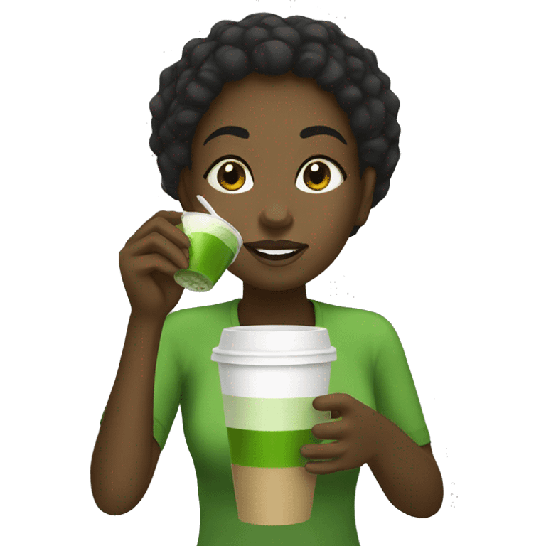 Black girl drinking matcha  emoji