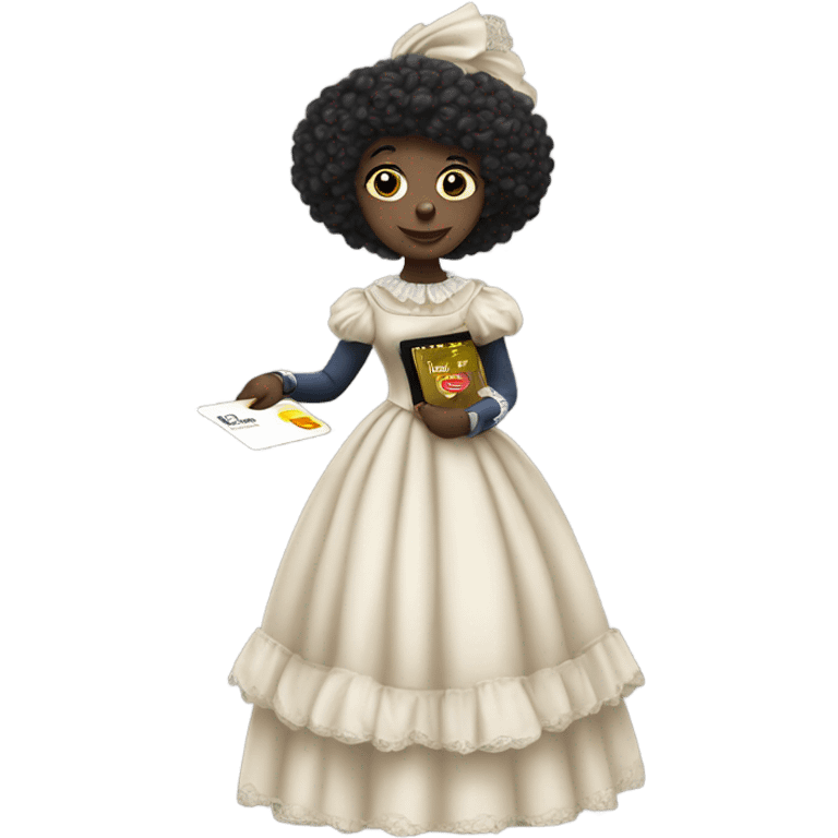 galora in Victorian dress elegant, full body, holding big credit card emoji