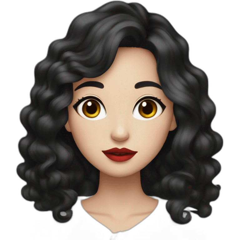 Beautiful woman,Black hair,wavy hair，long hair,White skin,oval face,big eyes,Blackeyes,Red lips,Chinese emoji