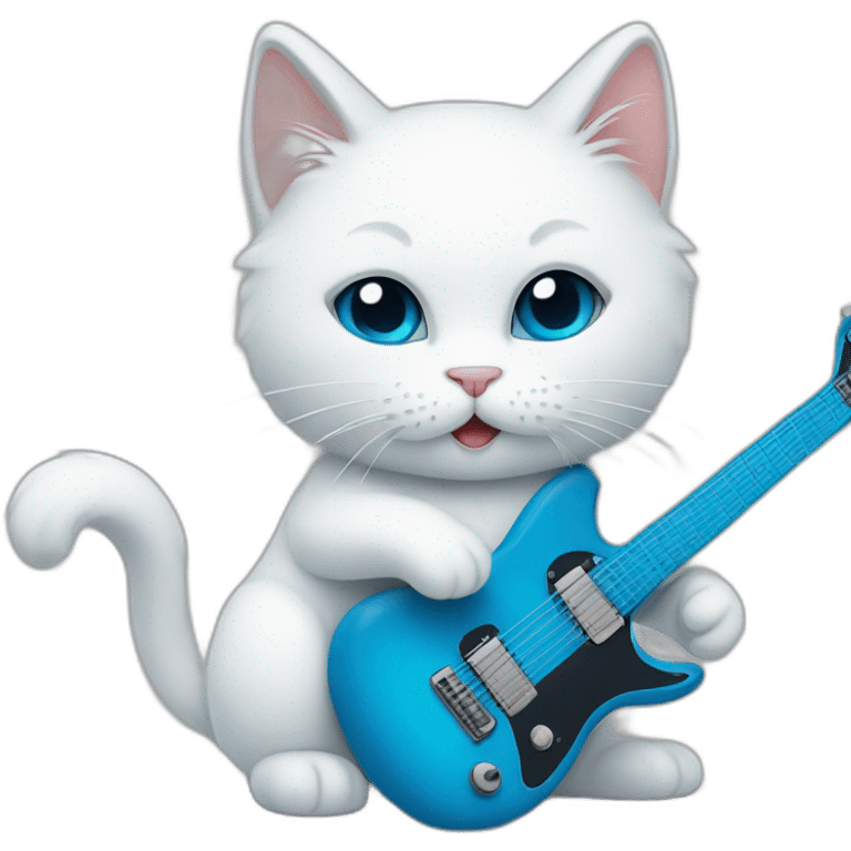 White Cat playing a blue eletric guitar emoji