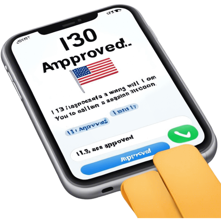 U.S. Immigration giving a text that says "I-130 Approved"  emoji