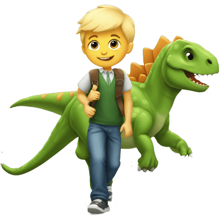 Cute boy blonde dinosaur going to school  emoji