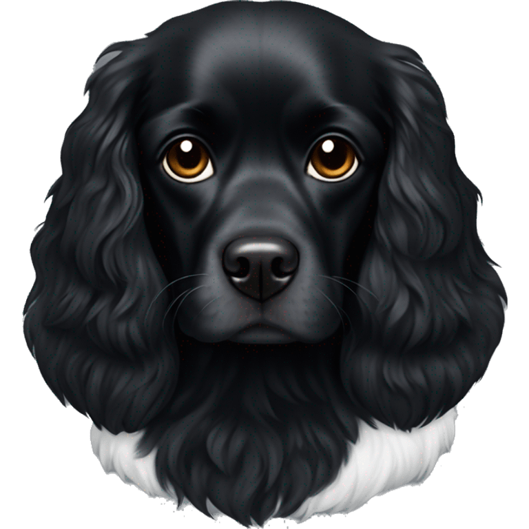 Small completely black king spaniel with black fur on his whole face and white fur on chest emoji