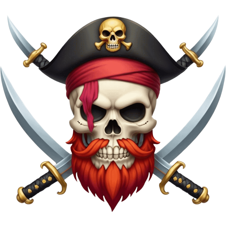 Evil Pirate skull with red beard and 2 crossed swords emoji