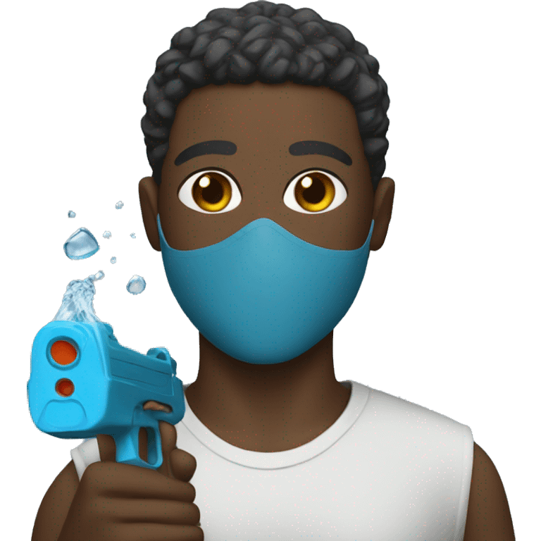 Black man with a mask and a water gun emoji