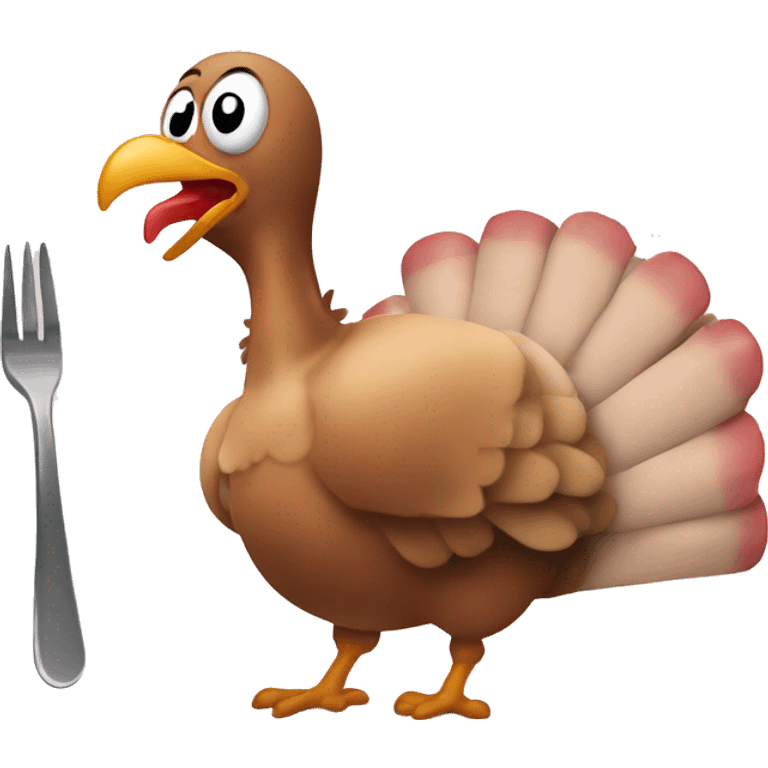 Turkey running from Asian baby in diapers with fork and knife  emoji