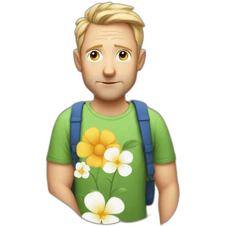 an exhausted fourty year old white man with big ears and a flower tshirt emoji