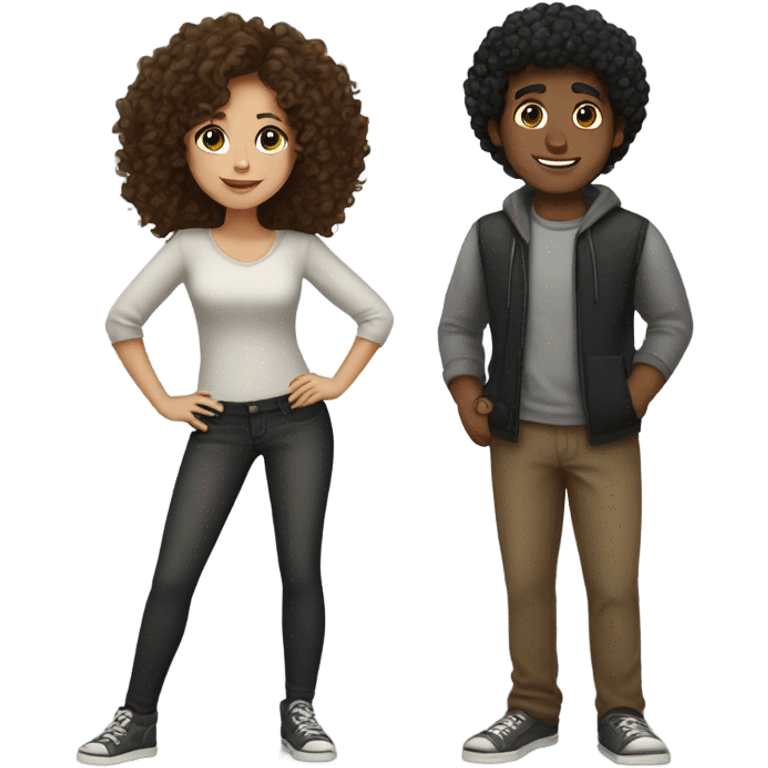 Brown curly hair latin girl with black curly hair guy emoji