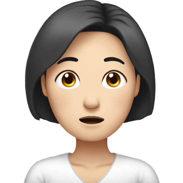 Headache, middle-aged Korean woman in her 40s, with only one hand on her head, painful face, black hair emoji