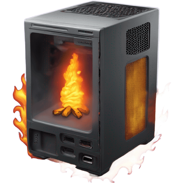 A micro atx computer on fire from gaming all night  emoji