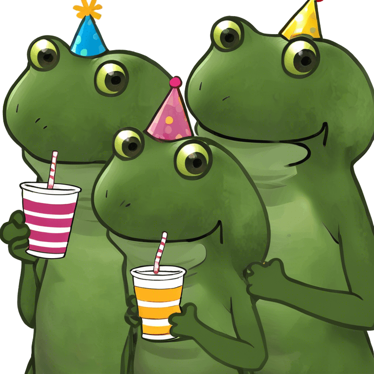 female frog at a party with other two female frog emoji