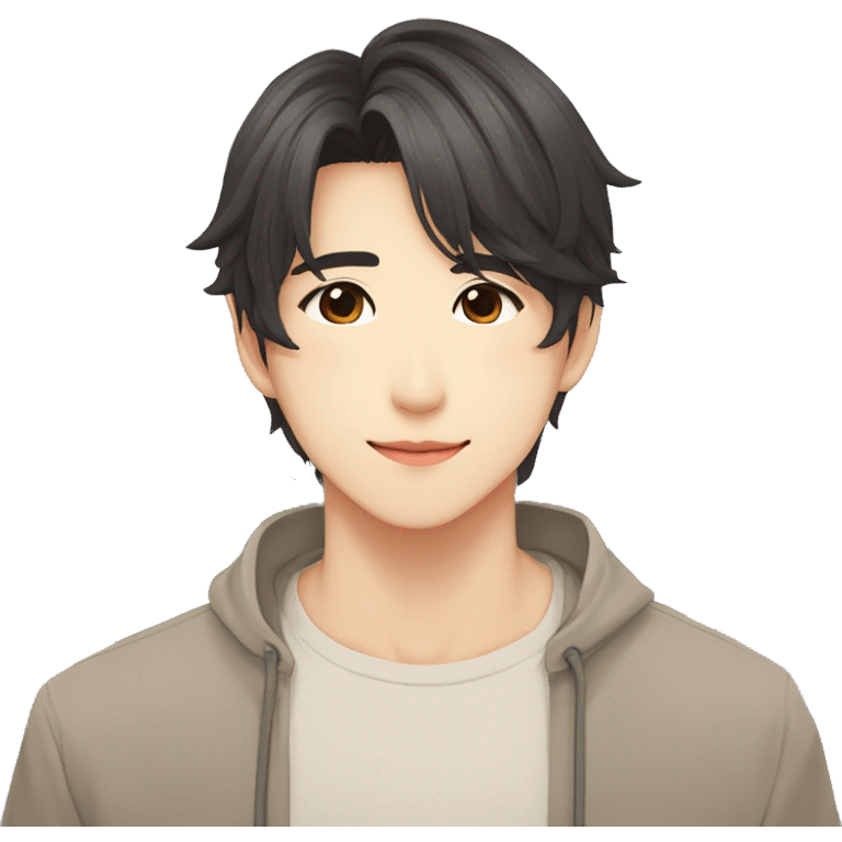 Gorgeous romantic Asian anime gentle man with blushing face aesthetic trending style outside emoji