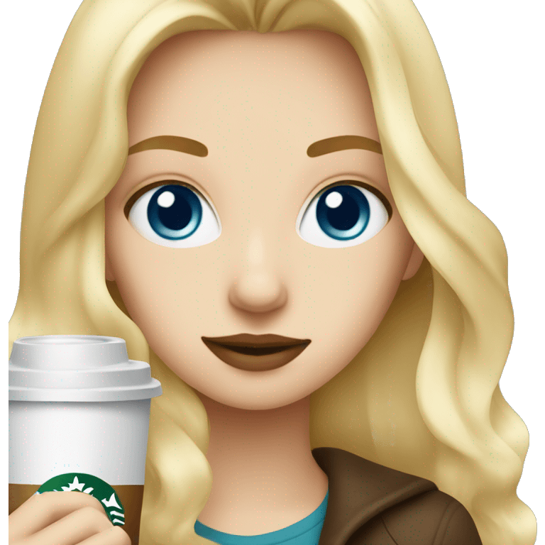 Blond girl with blue eyes drinking Starbucks emoji