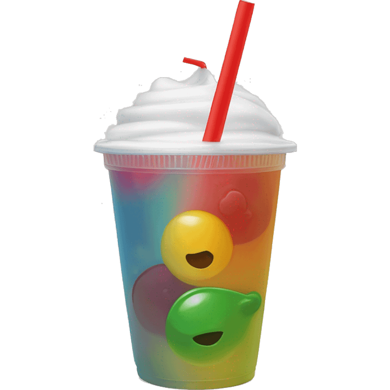 Colorful drink in plastic cup with a straw emoji