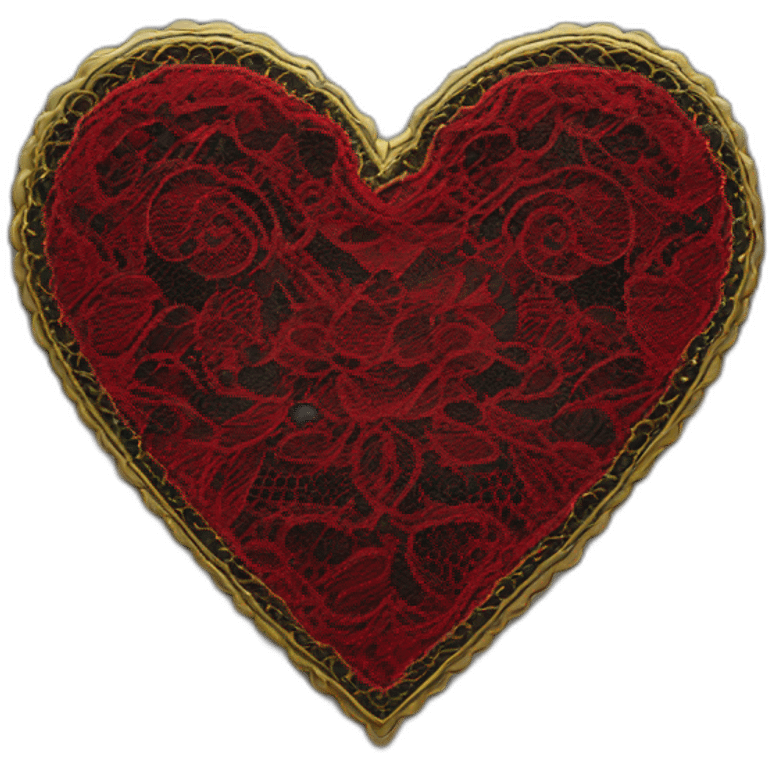 red lace on black leather heart with gold border emoji