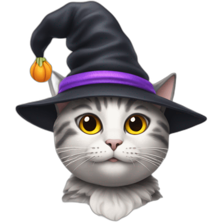 cat wearing a witches hat with abby from sesame street's wand emoji