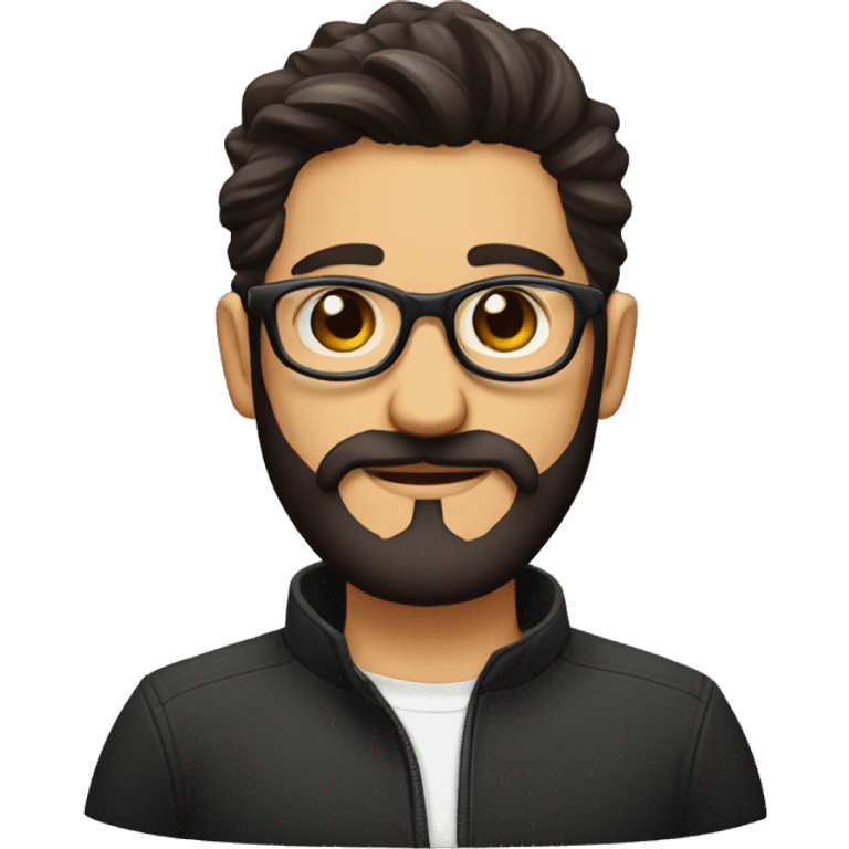 hombre moreno con gafas cabello negro y barba ojos cafe emoji