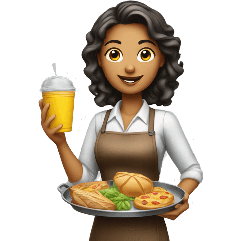 beautiful waitress with a tray with food in a hand emoji