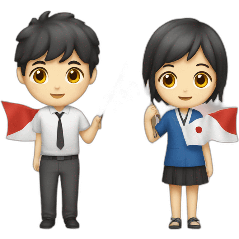 boy and girl holding Japanese flag emoji