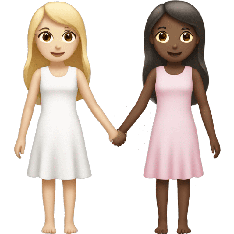 Two girls holding hands, white skin emoji