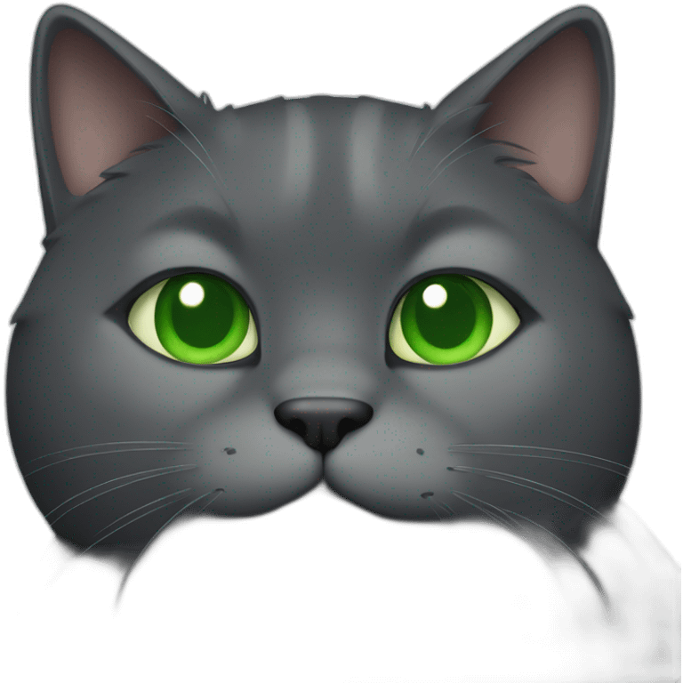 happy dark grey fat cat with green eyes emoji