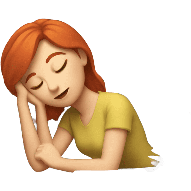 red hair woman taking a nap desk work emoji