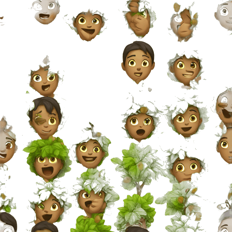 different emotions of children among the leaves of the tree emoji