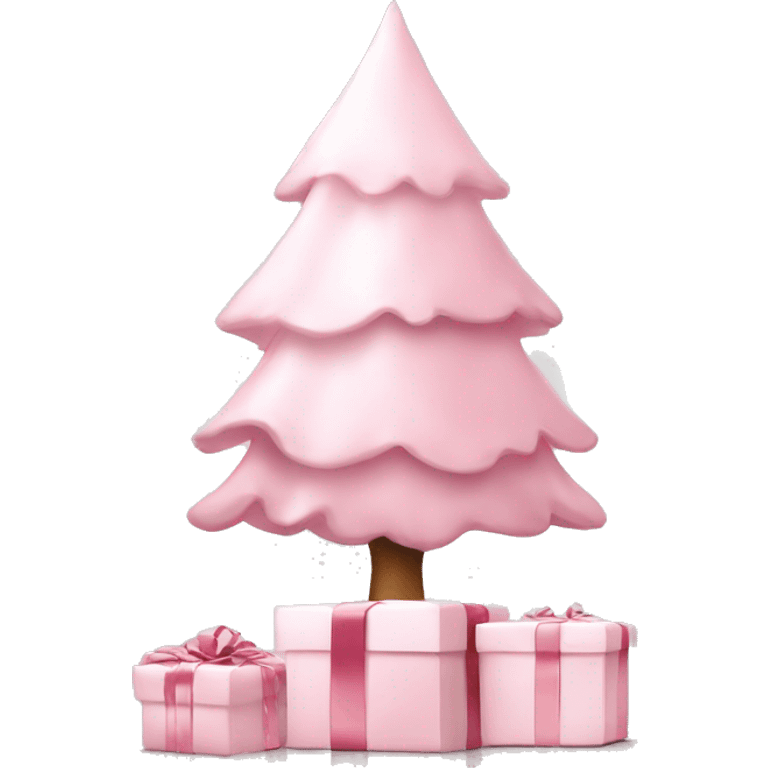 Light pink Christmas gifts under a white Christmas tree  emoji