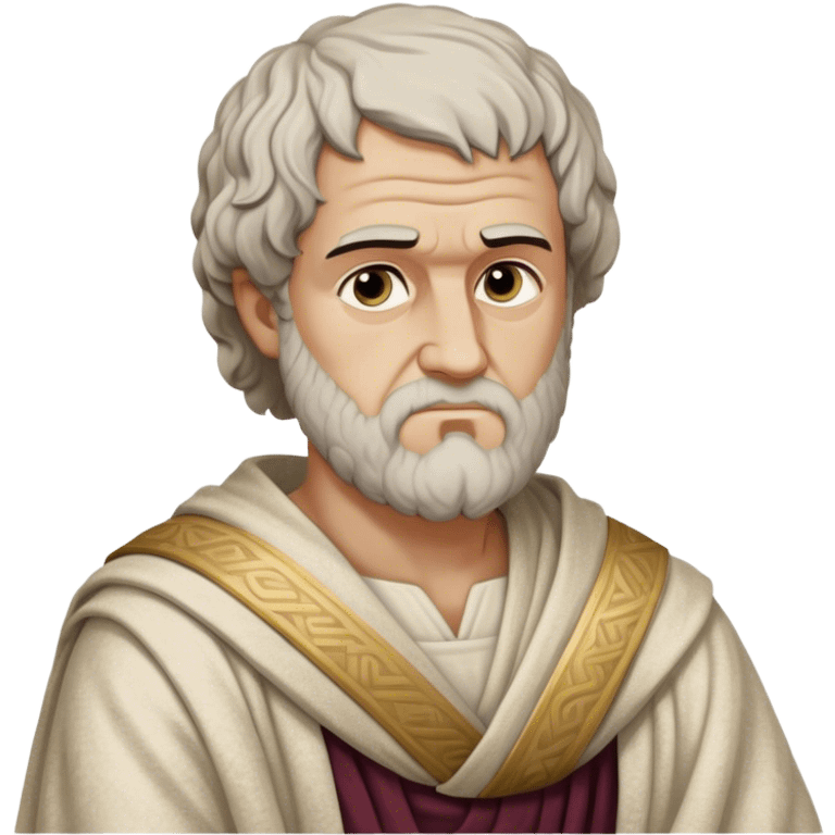 Cinematic Realistic portrait of Aristotle the philosopher, depicted as a wise, contemplative figure in detailed ancient Greek attire, with a textured draped robe and thoughtful expression, bathed in soft classical lighting that highlights his timeless intellect. emoji