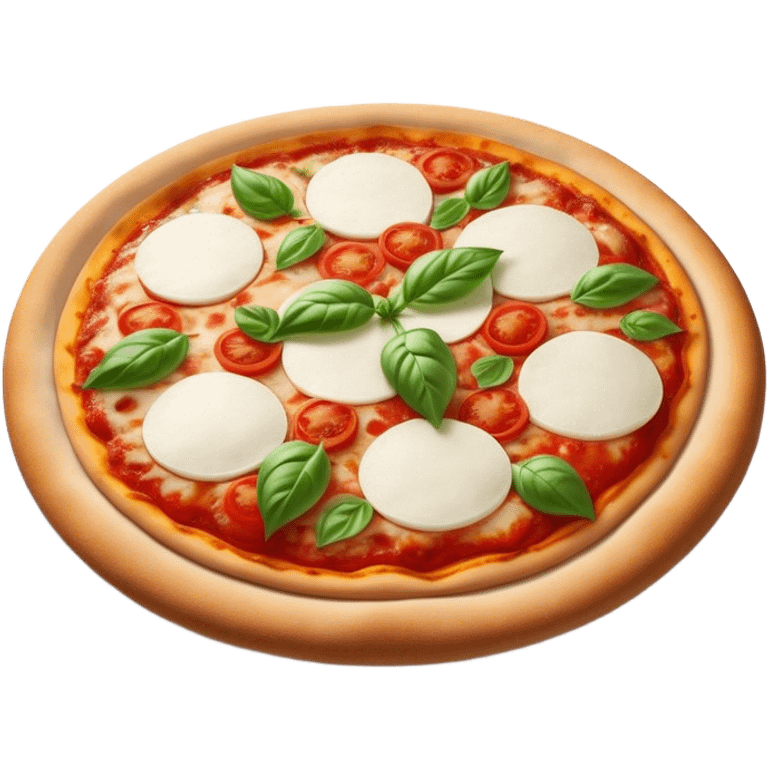 Cinematic Realistic Pizza Napoletana Dish Emoji, depicted as a classic thin‚Äêcrust pizza topped with vibrant tomato sauce, fresh mozzarella, and basil rendered with mouth‚Äêwatering textures and warm natural lighting. emoji