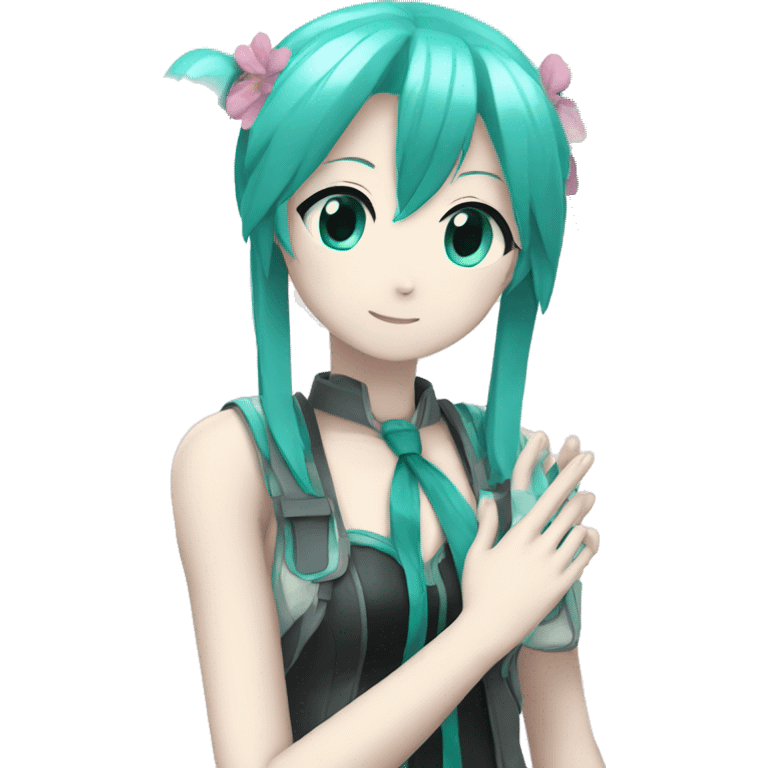 hatsune miku putting her right hand over her heart  emoji