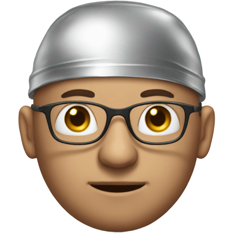 bald man with glasses portrait wearing tinfoil hat emoji