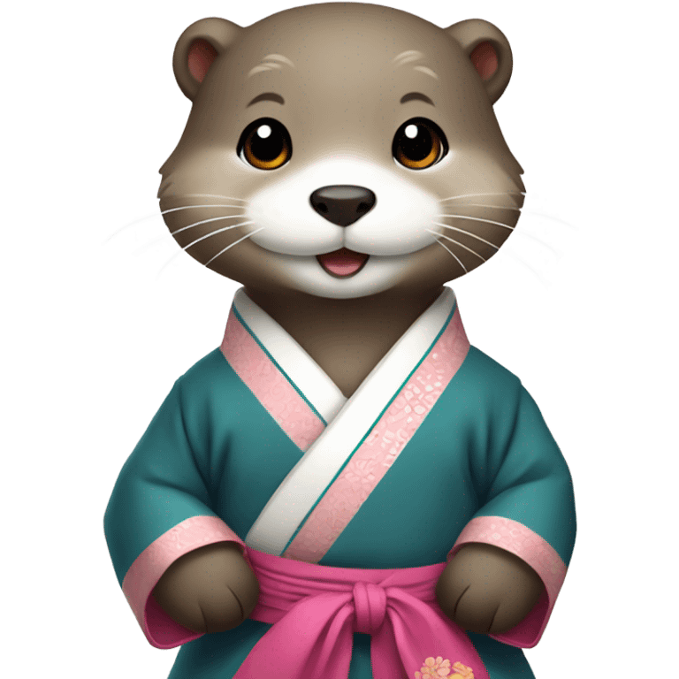 A cute otter wearing traditional Korean hanbok for Korean holidays, visible only up to its neck. emoji