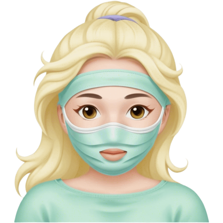 Lady with pastel face mask spa beauty full face relaxing emoji