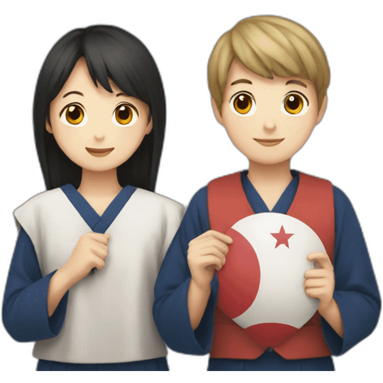 boy and girl holding Japanese flag emoji