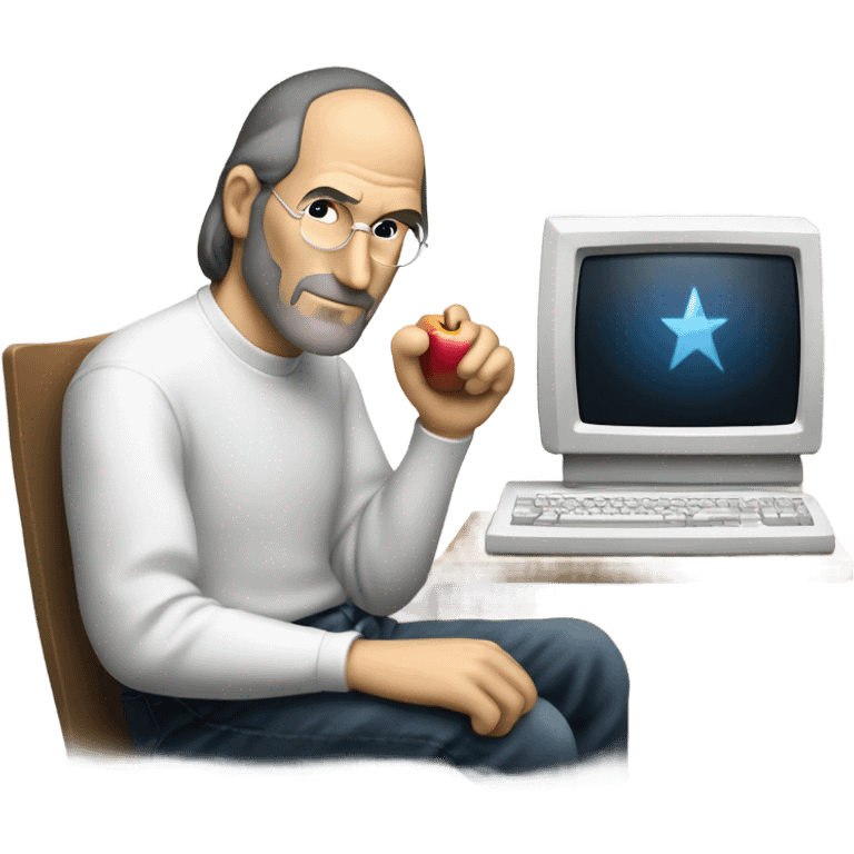 Steve Jobs with his hand on a Lisa computer emoji