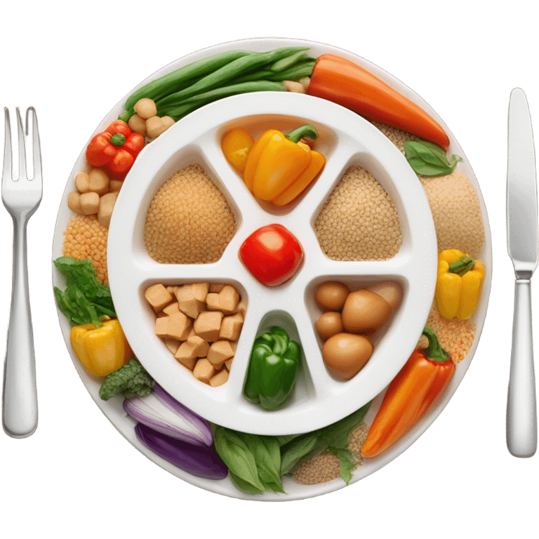 Look up on a large white round plate of healthy food emoji