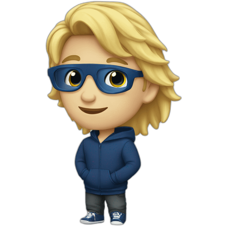 Jongen met blond haar. donkerblauwe hoodie emoji