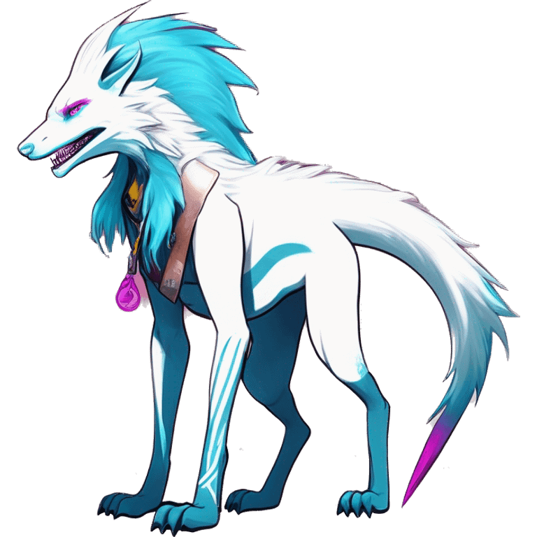 White badass elegant wild beautiful natural cute badass epic anthro modern albino sergal-vernid-creature with cyan mane and magenta eyes with cyan edgy stripes, full body, blue pretty hair, outside, modern, aesthetic, art by LiLaiRa, art by art by Falvie emoji