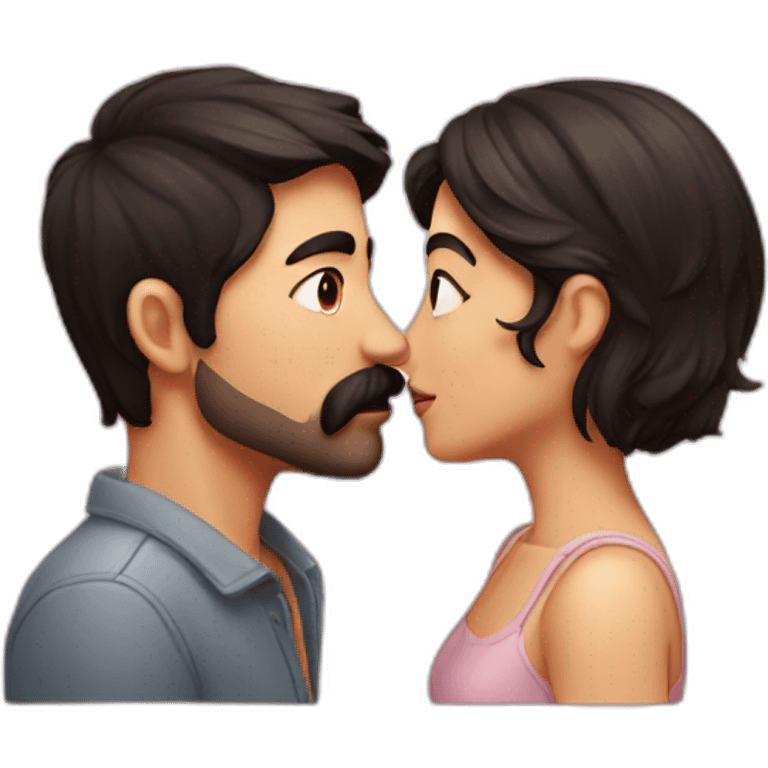 Kissing couple dark hair moustache emoji