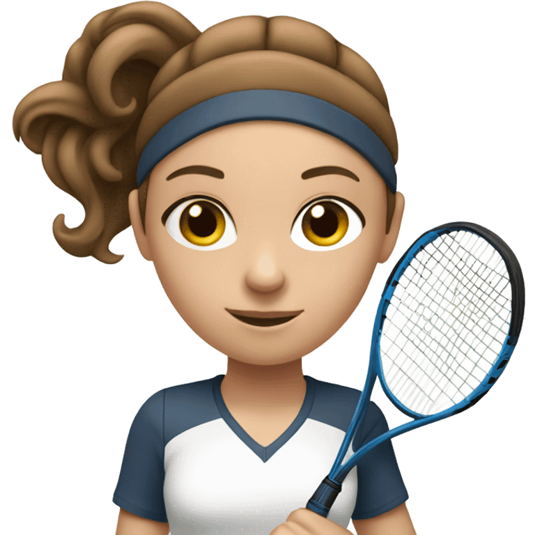 A white girl but with brown hair playing tennis emoji