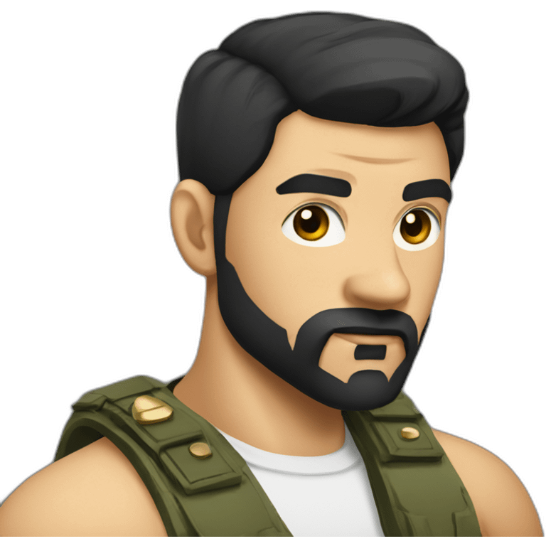 russian strong man thug wearing gold chain with black hair and a short beardand military hairstyle emoji