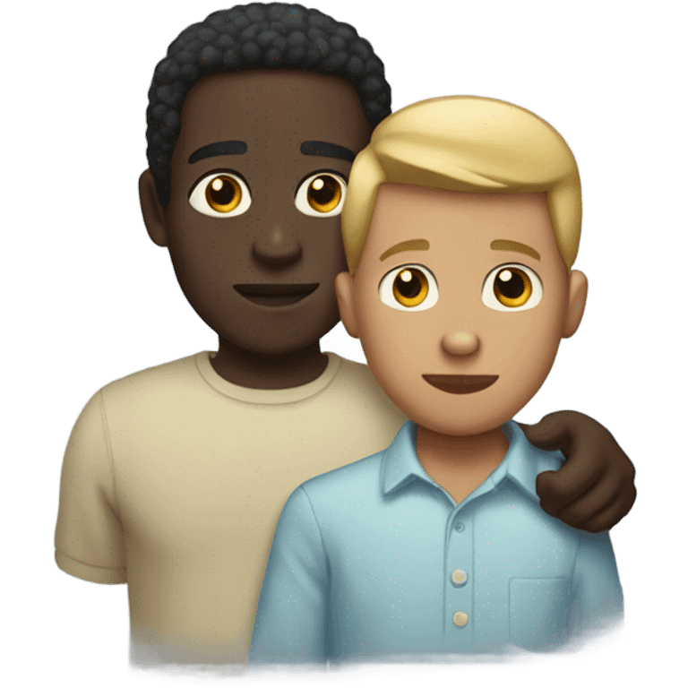 Dark skin man holding little light skin teen emoji